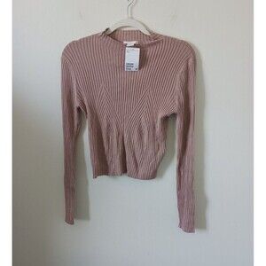 H&M Crop Top Ribbed Knit Long Sleeve Mock Neck Dusty Pink Size L